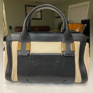CHLOE ALICE  Black and Cream Handbag with Gold Accents